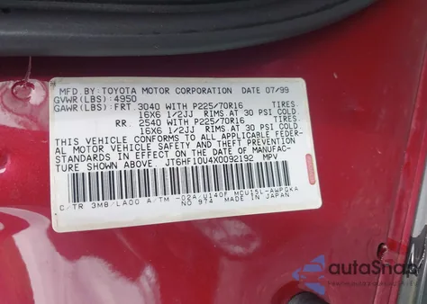 1999 Lexus Rx 300 300 from USA, damaged, VIN JT6HF10U4X0092192